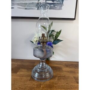 Vintage Light Blue Glass Oil Lamp UV Reactive Pink Glow Farmhouse Decor Lighting